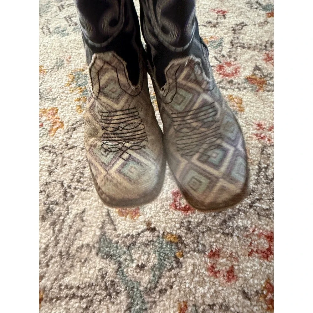 Roper‎ Little Kids 12 Western Cowboy Boots Black Purple Geometric Square Toe