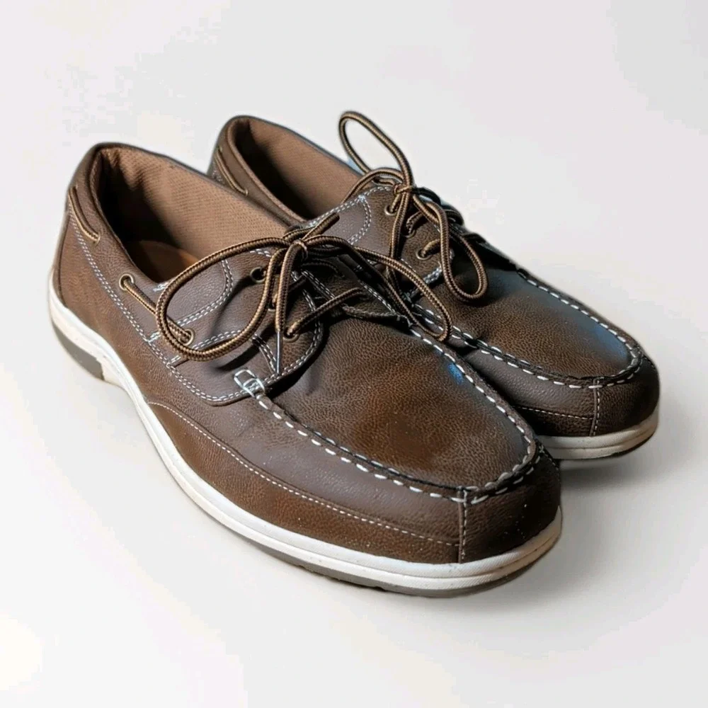 MEN`S DEER STAGS MITCH‎ BOAT SHOES SIZE 13M DARK TAN  MEMORY FOAM INSOLES EUC