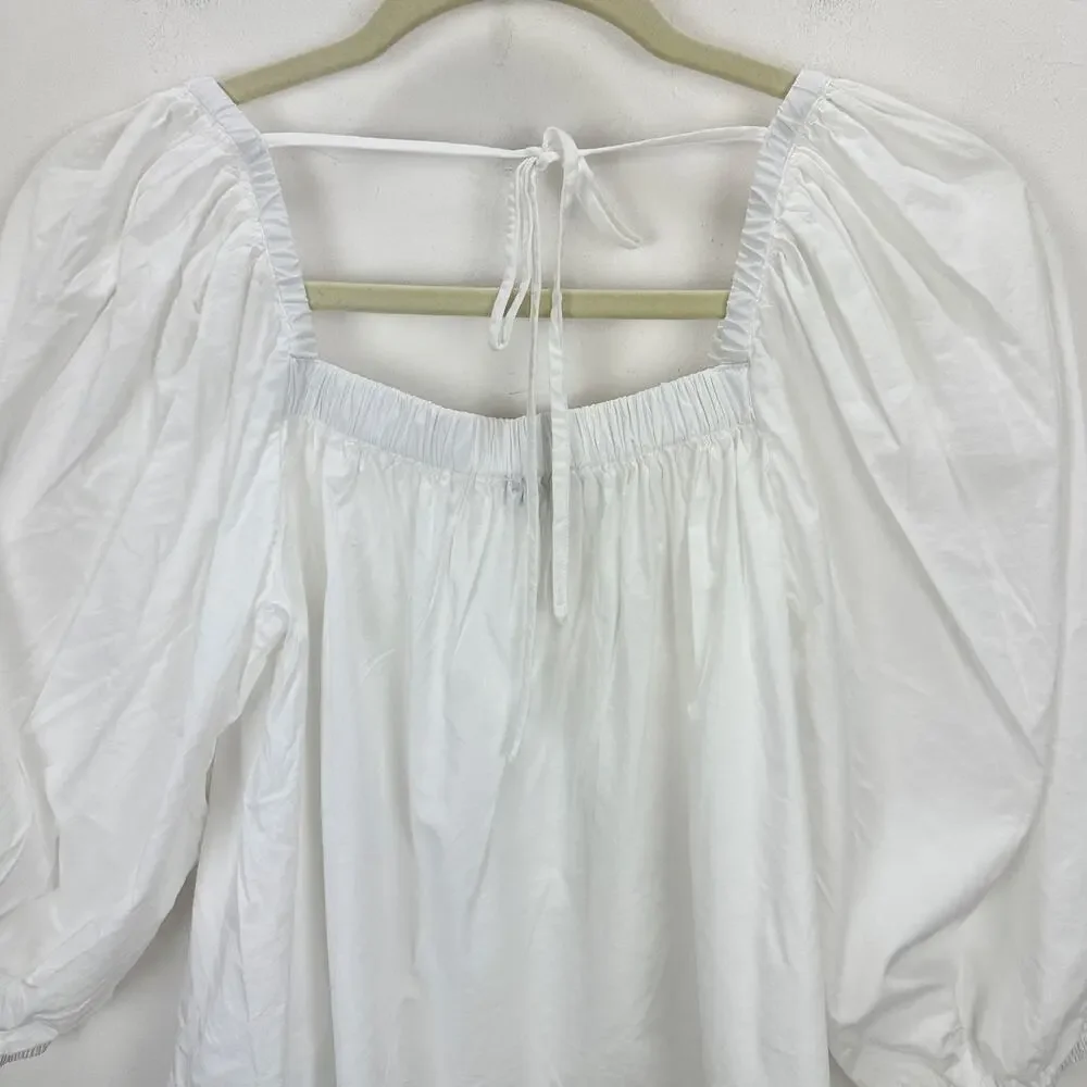 NEW Madewell Puff Sleeve Babydoll Top Blouse Cotton Cottagecore White US 00