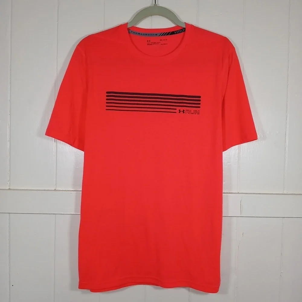Under Armour UA Run Shirt Threadborne ‎ Men's Medium Neon Pink HeatGear Loose SS