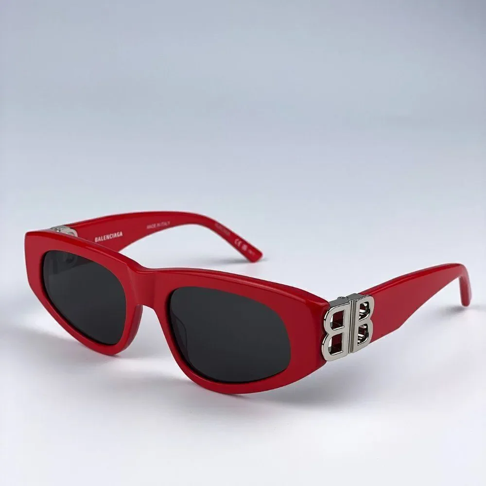 SALE! NEW Balenciaga BB0095S 016 Red Silver Logo Grey Cat Eye Unisex Sunglasses