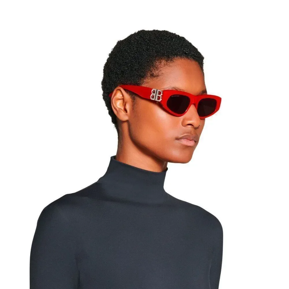 SALE! NEW Balenciaga BB0095S 016 Red Silver Logo Grey Cat Eye Unisex Sunglasses