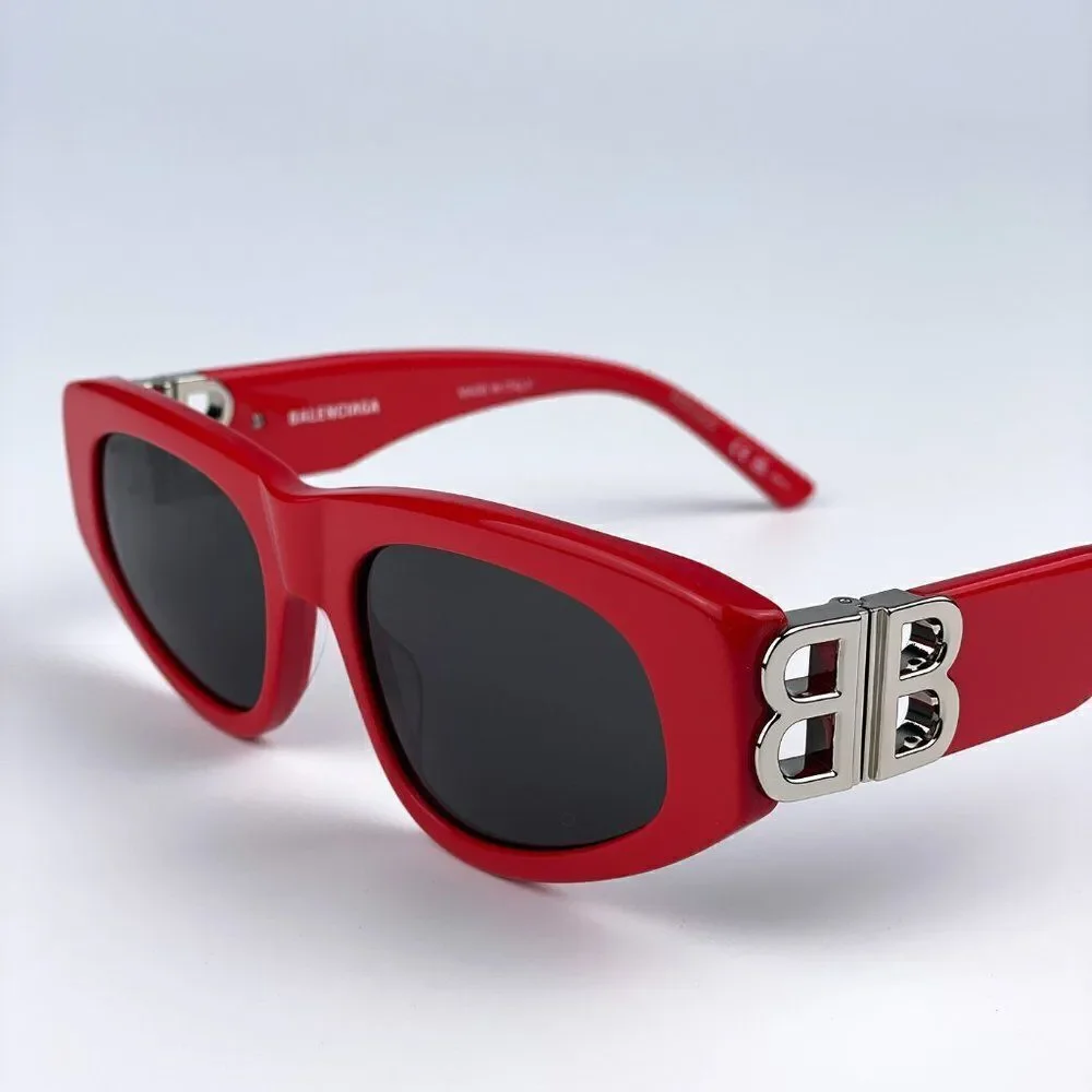 SALE! NEW Balenciaga BB0095S 016 Red Silver Logo Grey Cat Eye Unisex Sunglasses