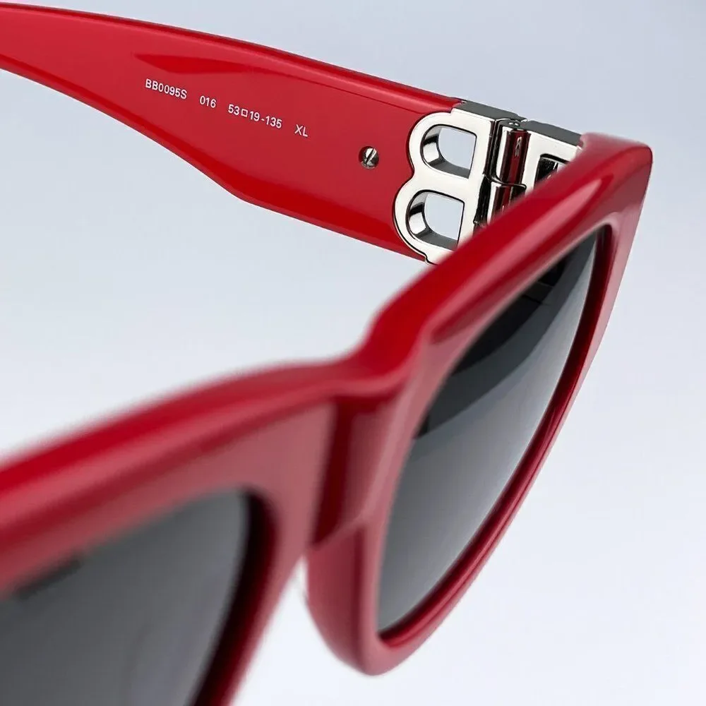 SALE! NEW Balenciaga BB0095S 016 Red Silver Logo Grey Cat Eye Unisex Sunglasses