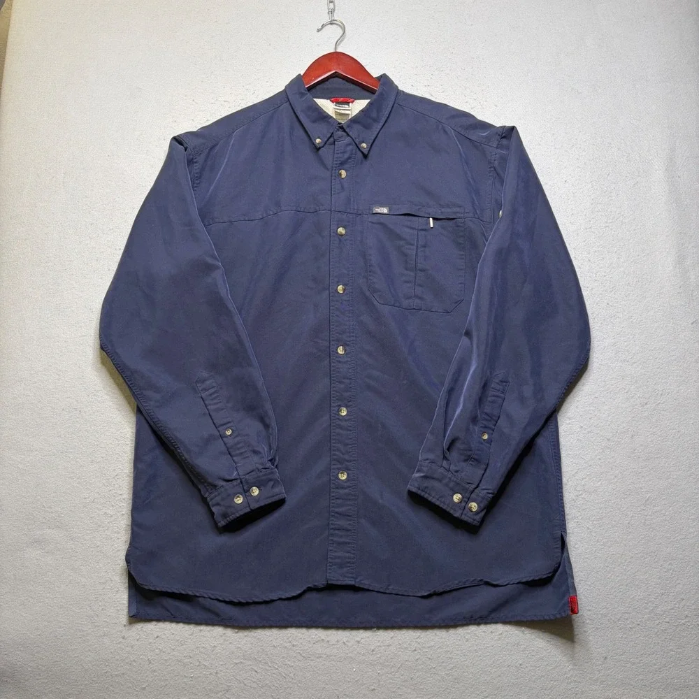 The North Face Button Up Shirt Mens XL Navy Blue A412 Long Sleeve Hiking Utility