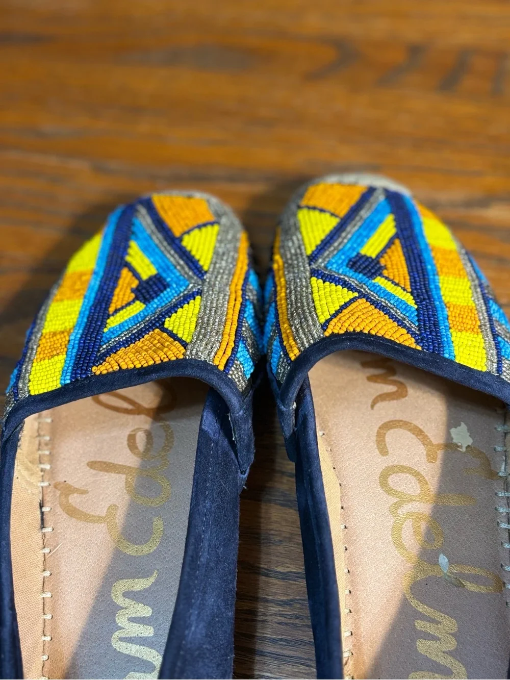 Sam Edelman Maris Beaded Espadrilles with Blue Suede Backs. Woman’s Size 8.5