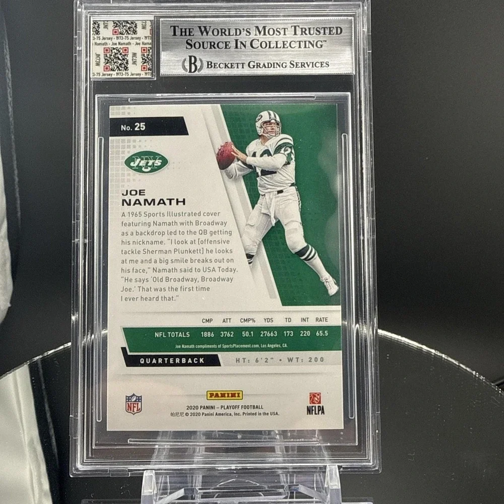 2020‎ Panini Playoff Joe Namath #25 Jersey Fusion BGS 9 Mint 1973-75 Game Used