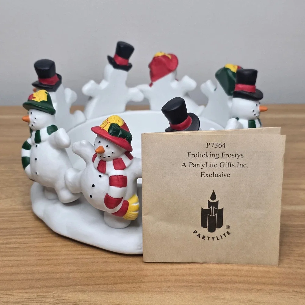Partylite Frolicking Frostys Snowmen‎ 3 Wick Candle Holder Christmas Decor P7364