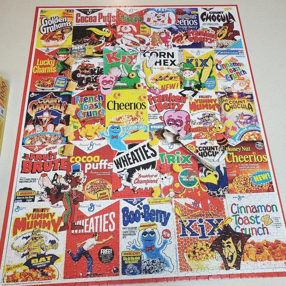 White Mountain 1000 Jigsaw Puzzle GENERAL MILLS CEREAL‎ BOXES Larger Pieces EUC