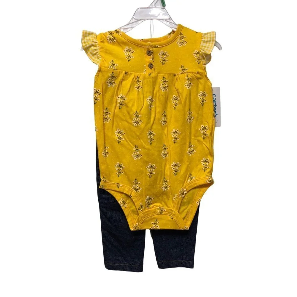 CARTERS Baby Girls -Piece Cotton Bodysuits‎ & Pants Set SIZE 18MOS NWT