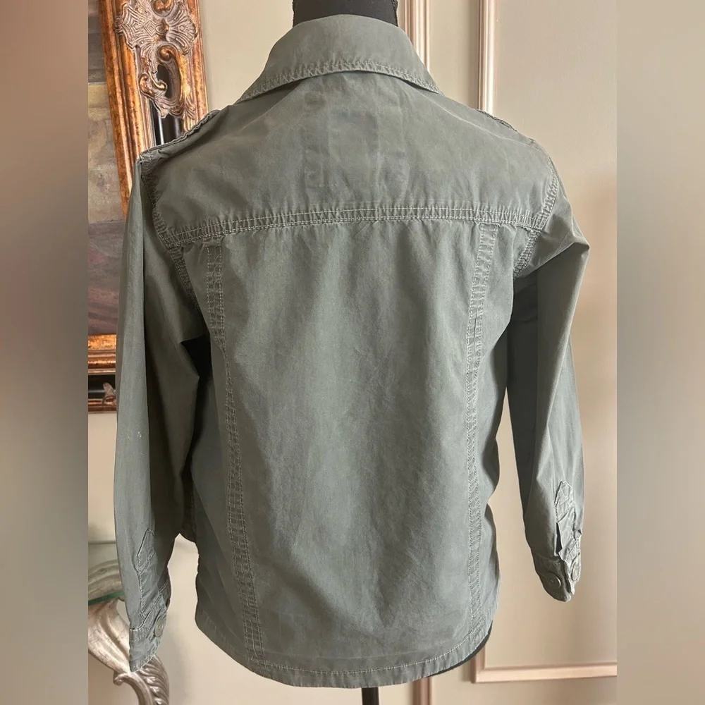 Gap Kids Olive Green Utility Jacket Military Field Jacket Button Zip Girls M 8