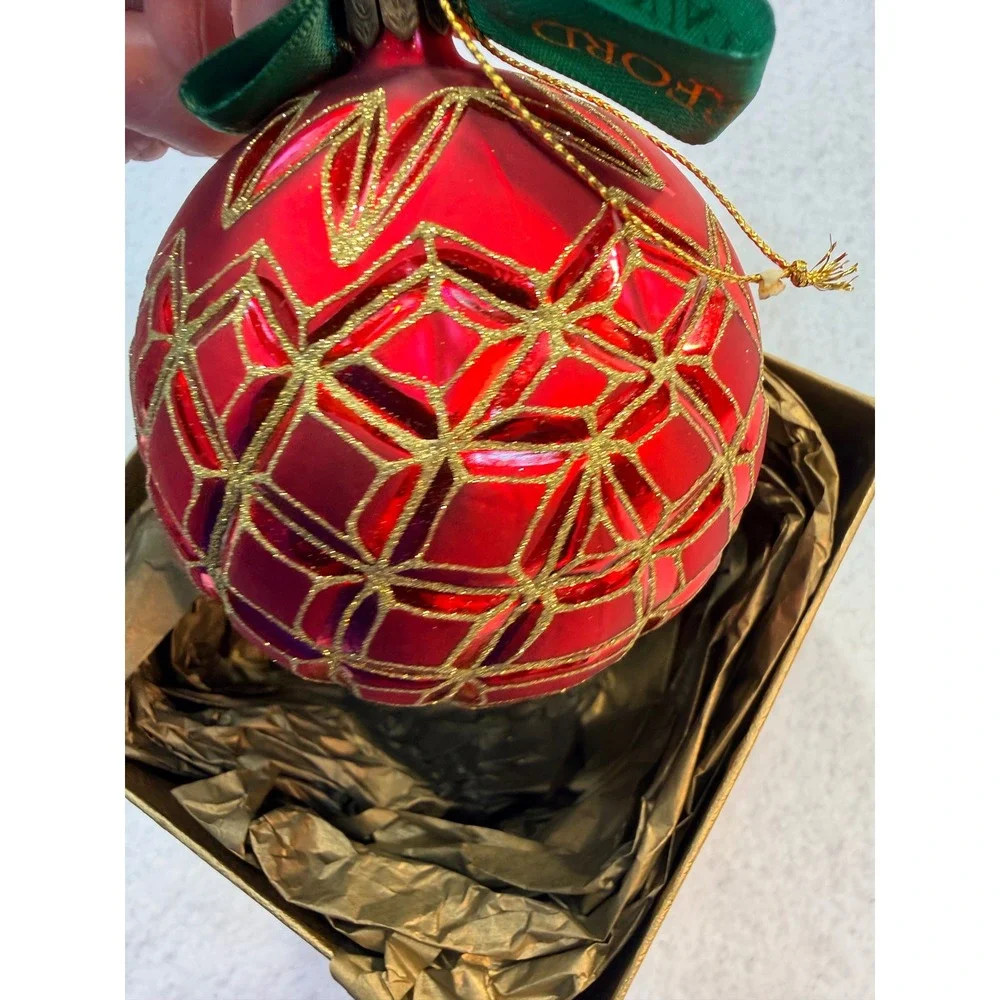 Waterford Holiday Heirlooms PGA Tour Ball Glass Ornament Red Gold Limited Series