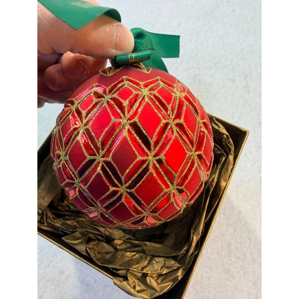 Waterford Holiday Heirlooms PGA Tour Ball Glass Ornament Red Gold Limited Series