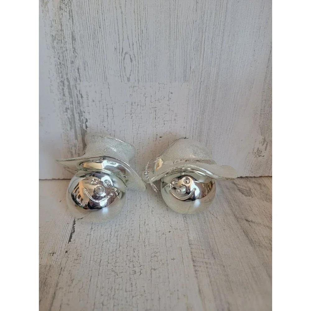 Glitter‎ snowman face husband wife sliver ornament Xmas set