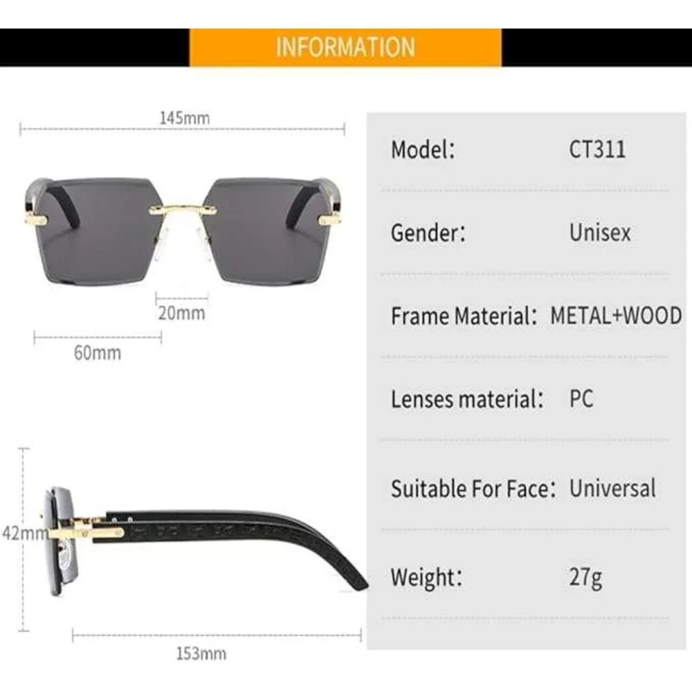 Men‎ Fashion Rimless Sunglasses Rectangle Clear Lens Gold Classy Eyewear Hip Hop