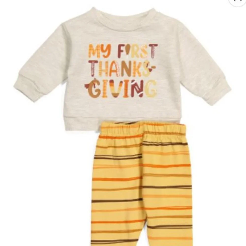 NWT CHICK PEA Infant Girl 2pc Thanksgiving French Terry Set Size 3-6 months