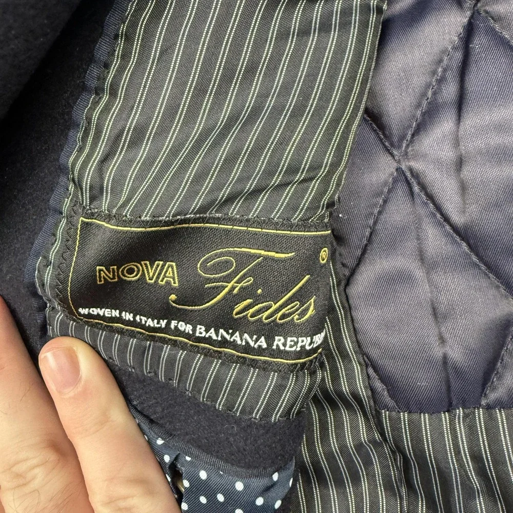 Banana Republic Coat Mens Medium Blue Nova Fides Wool Overcoat Button Front