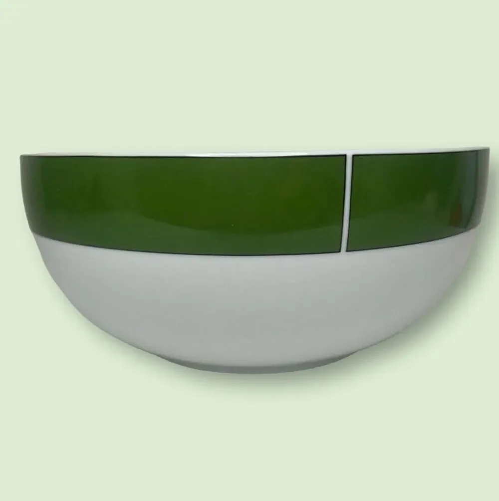 Block Ionia Greece Kaleidoscope Wide Green Stripe on White Serving Bowl 8 3/4