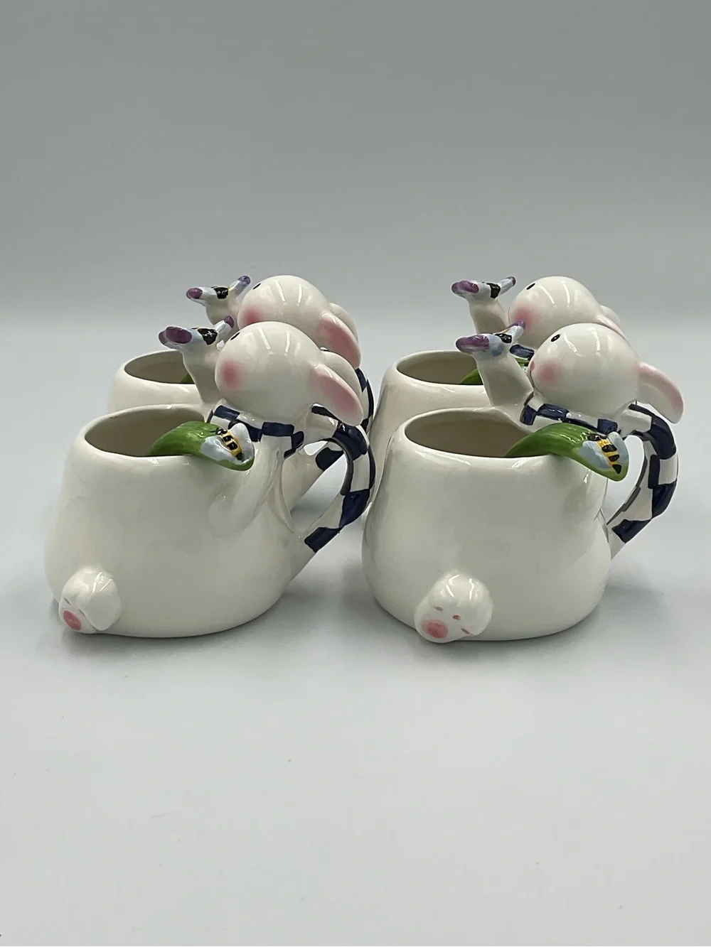 Vintage Mercuries Whimsical Spring Rabbit Teacups w/ Stirring Spoons- Set of 4