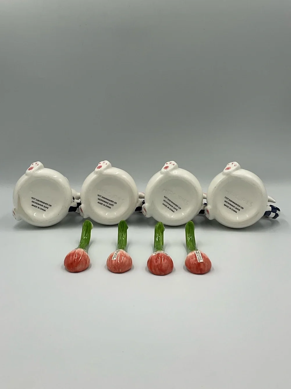 Vintage Mercuries Whimsical Spring Rabbit Teacups w/ Stirring Spoons- Set of 4