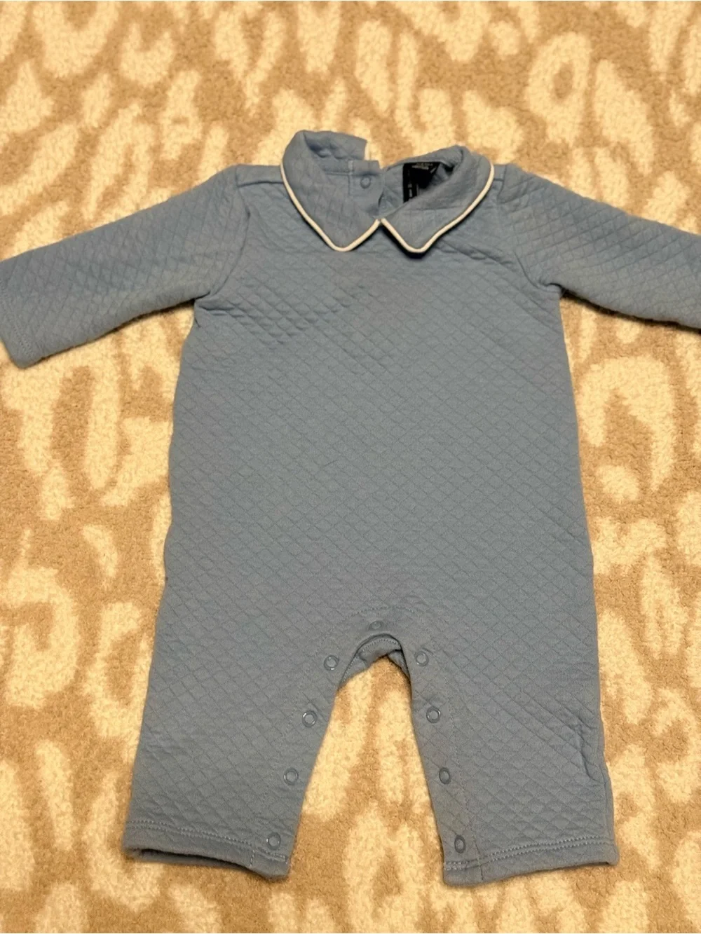 Janie and Jack 0-3m Classic Blue Quilted Baby One-Piece with Piped Collar