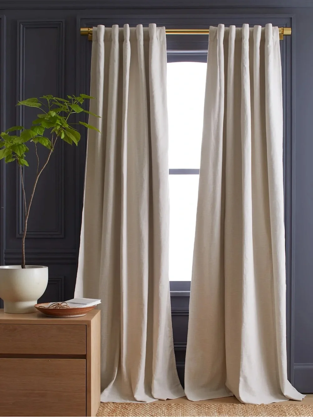 QUINCE Set Of 2 48x108 Cotton Slub Room Darkening Curtains Natural 0373