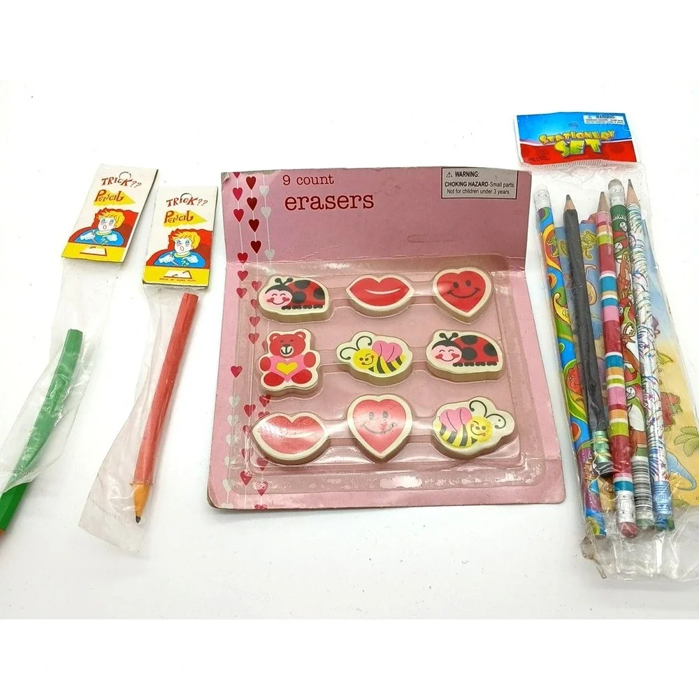VTG Variety Novelty Erasers Lady Bug 9 Count new trick pencil stationary‎ set