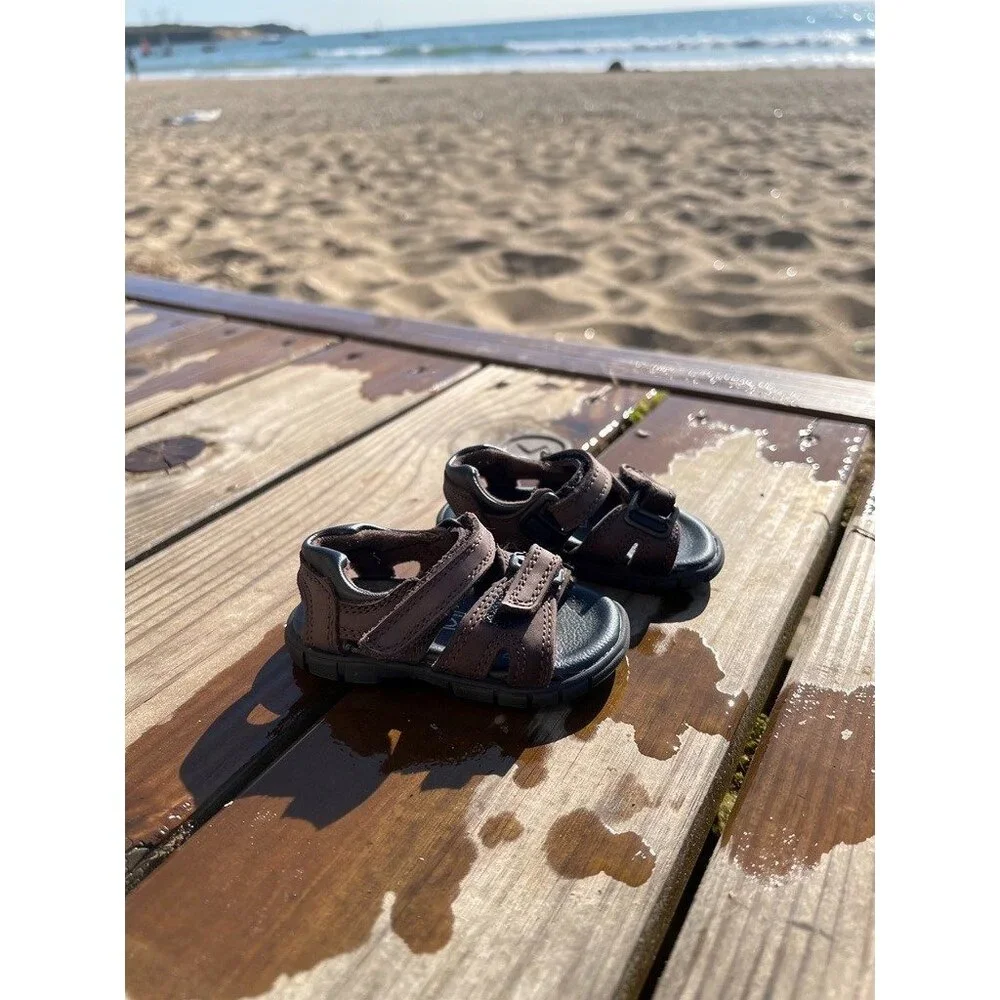 Vintage Baby McKids Brown Sandals Size 3 Adjustable Straps Summer Shoes Like New