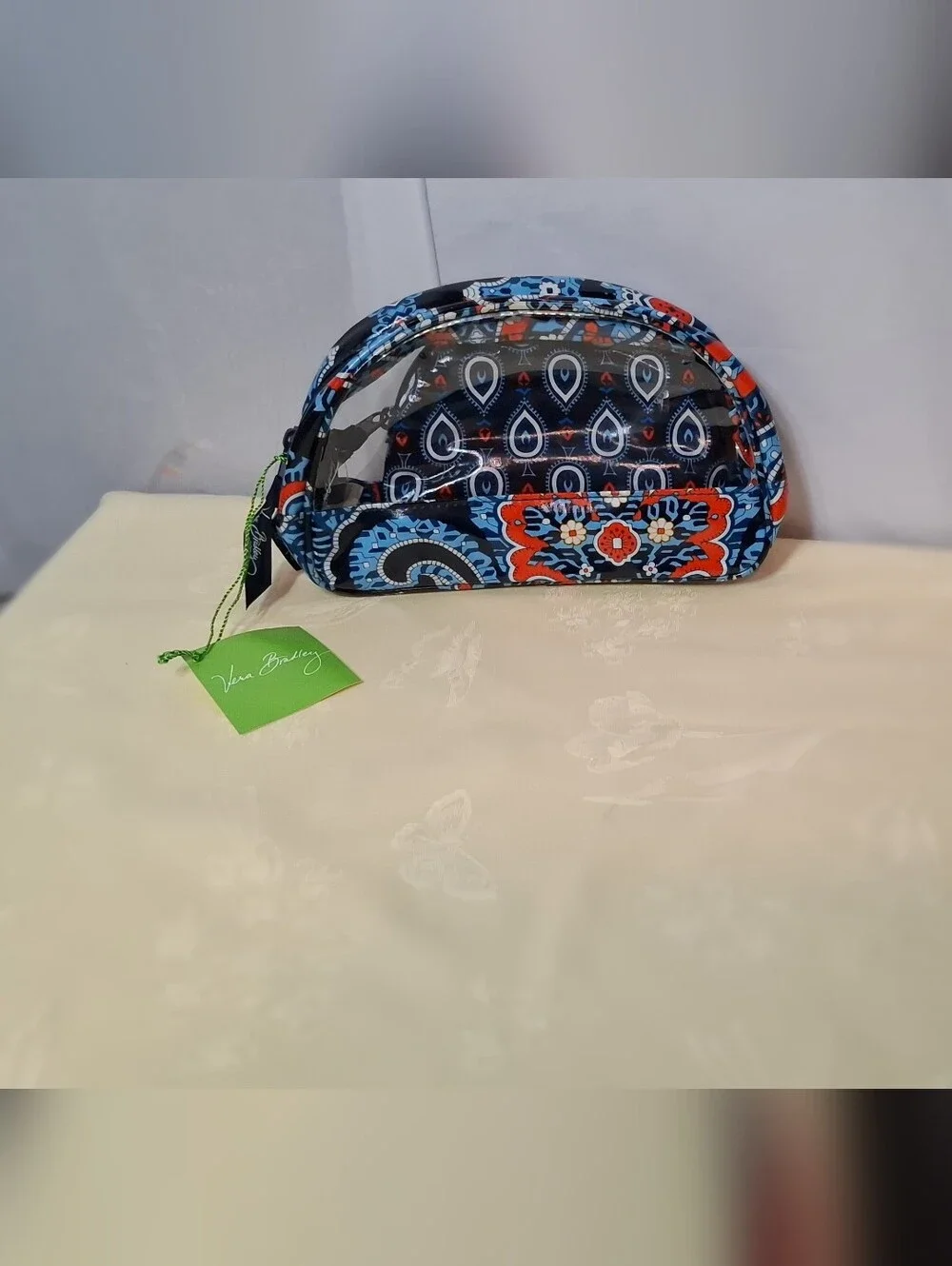 Vera Bradley Marrakesh Navy Blue & Red Paisley Clear Cosmetic Pouch- NWT