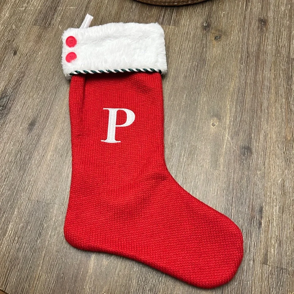 Red Knit Christmas Stocking Initial P Holiday Decoration‎ Decor 21