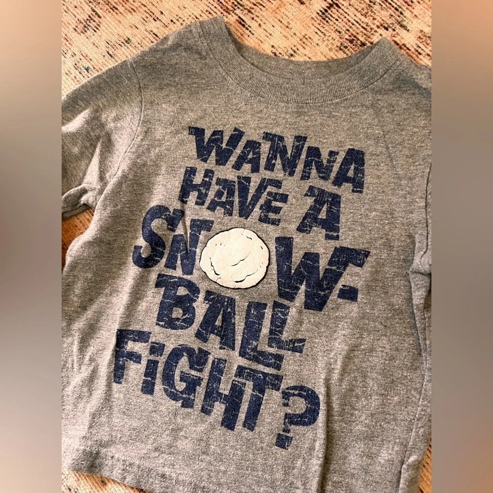 Gray Long Sleeve Tee with Snowball Fight Print