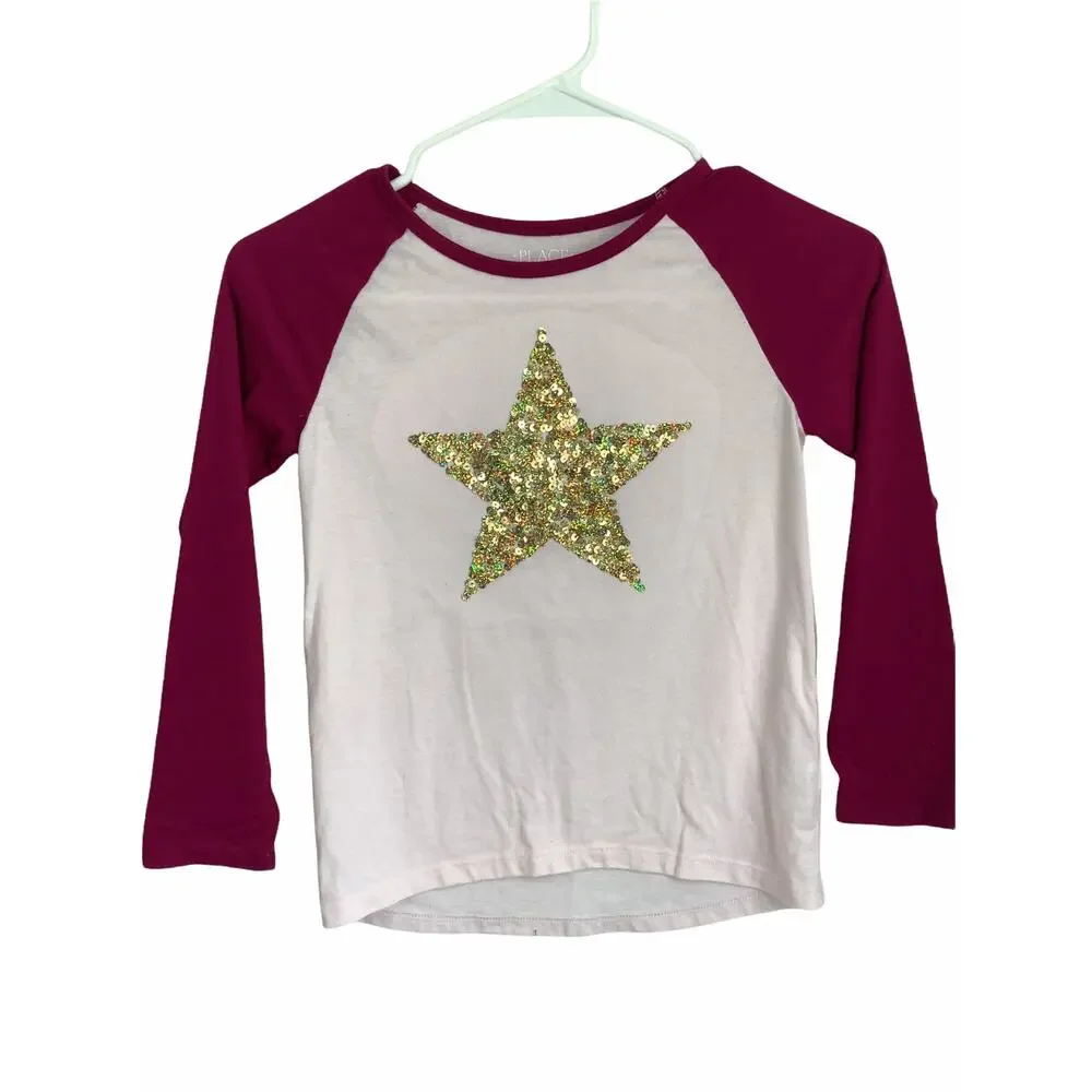 The Children's Place Girls Sequined Star long Sleeve Kids Youth Size Medium 7/8