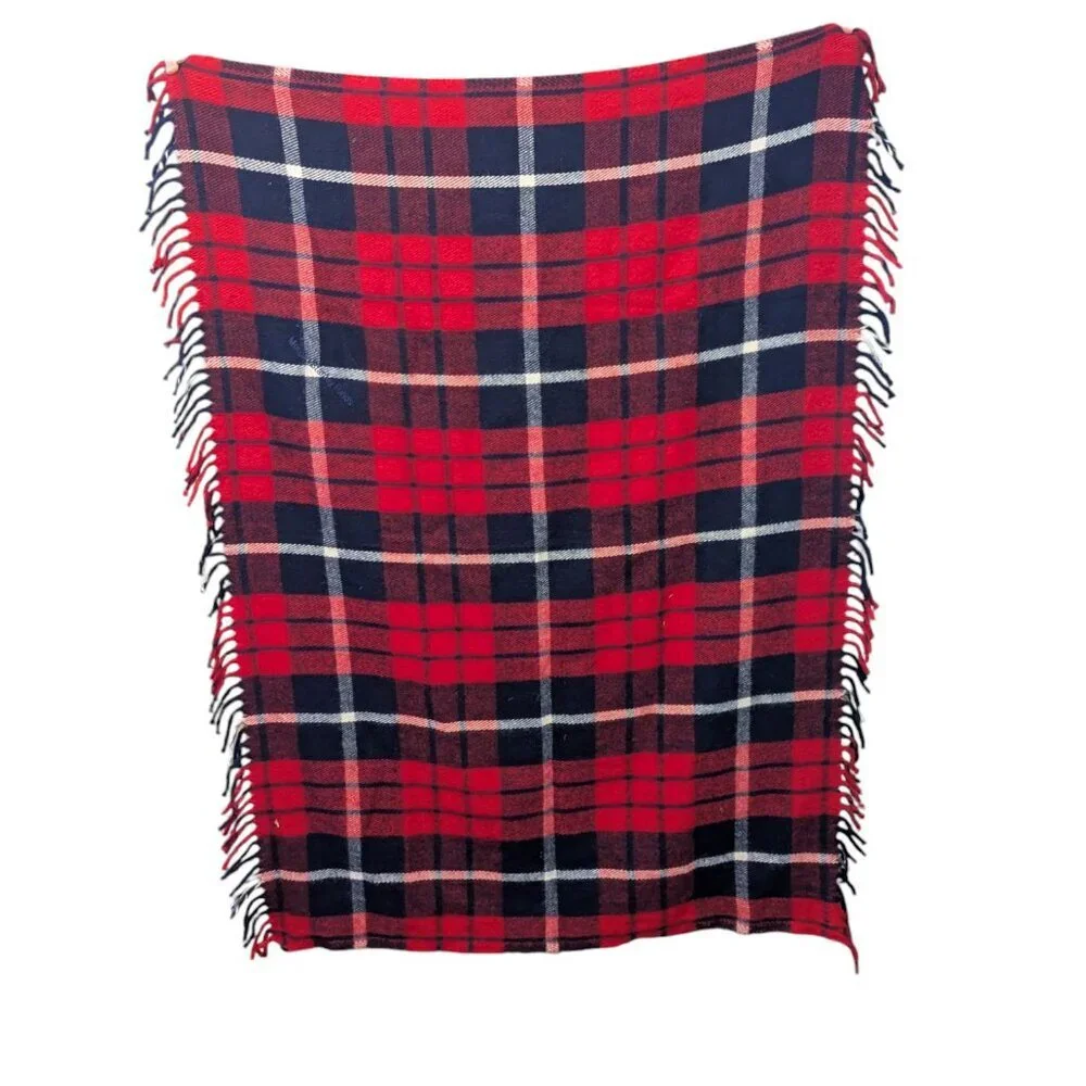 Vintage Faribo Faribault Woolen Mill Throw Blanket Stadium Lap‎ Plaid Preppy Red