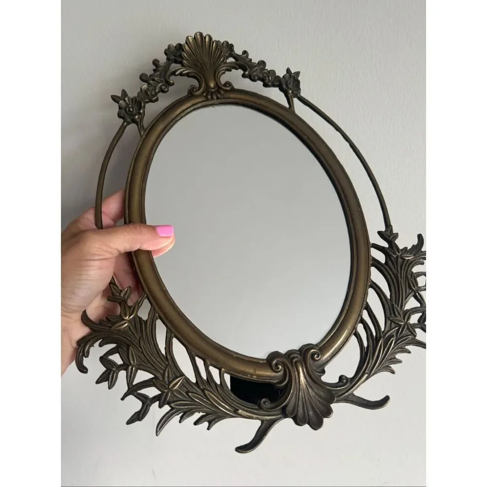 Vintage Antique Ornate Mirror With Floral And Scrollwork Design Bronze Finish