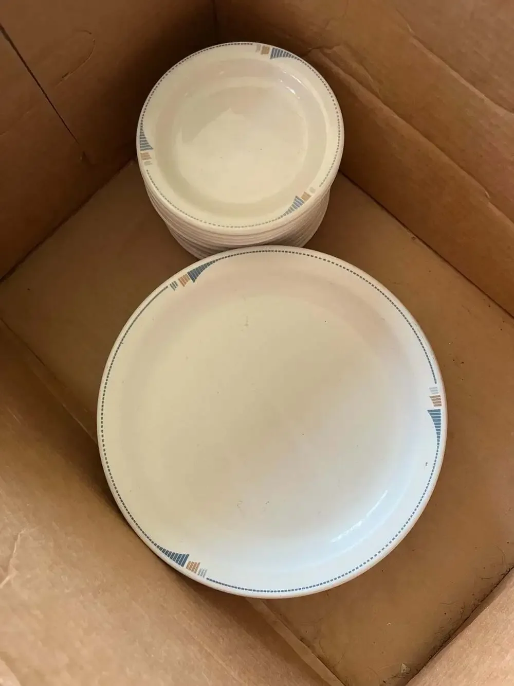 Vintage Buffalo China Restaurant Ware Dinner and Bread Plates with Geometric Bor