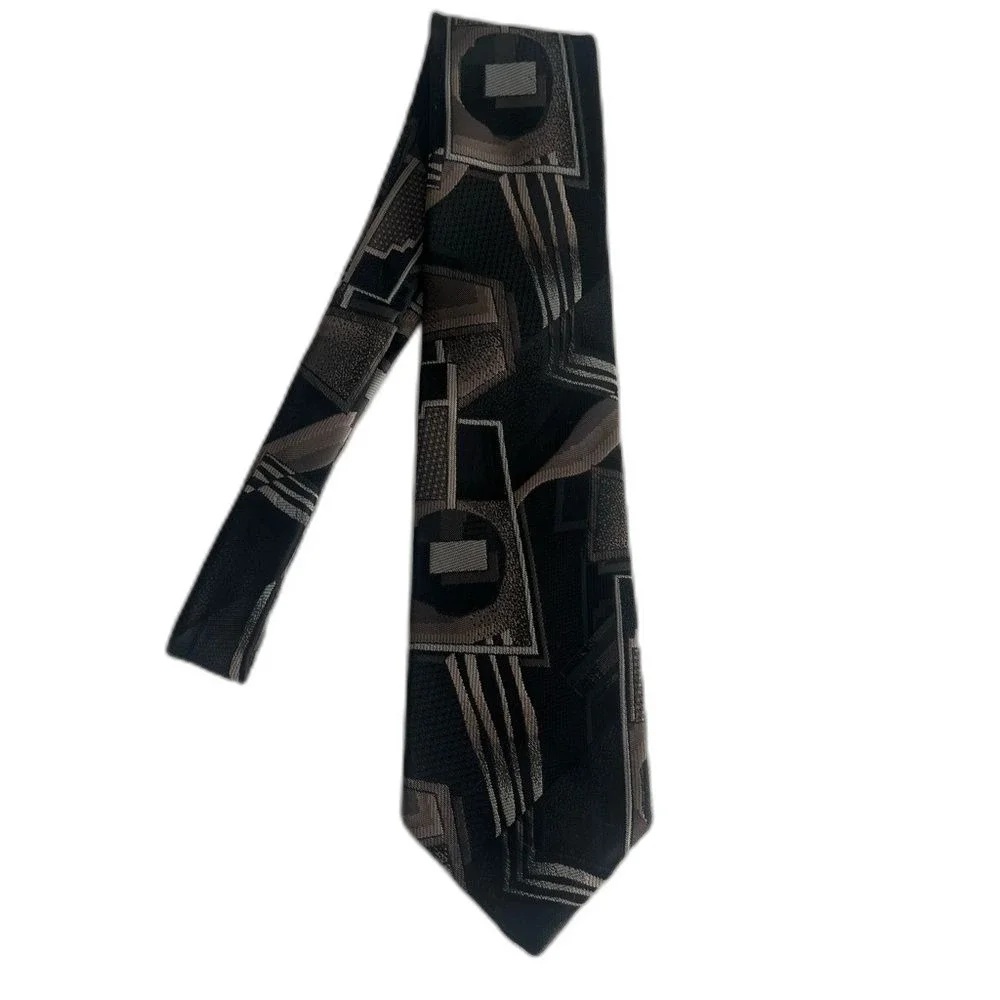 Vintage Towncraft Black Khaki Neutrals Necktie Tie