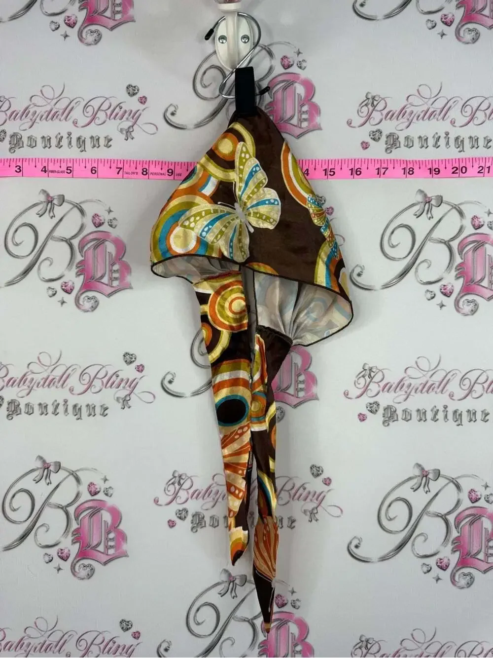 Headband y2k Shiny Printed Headscarf in Brown with Multicolor Butterfly Motif
