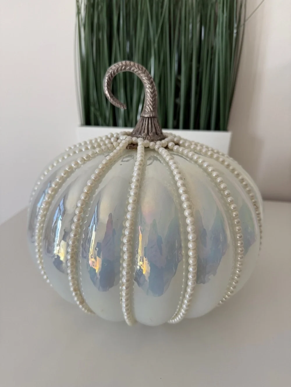 Iridescent Glass Pumpkin Pearl Beaded Decor Fall Halloween India