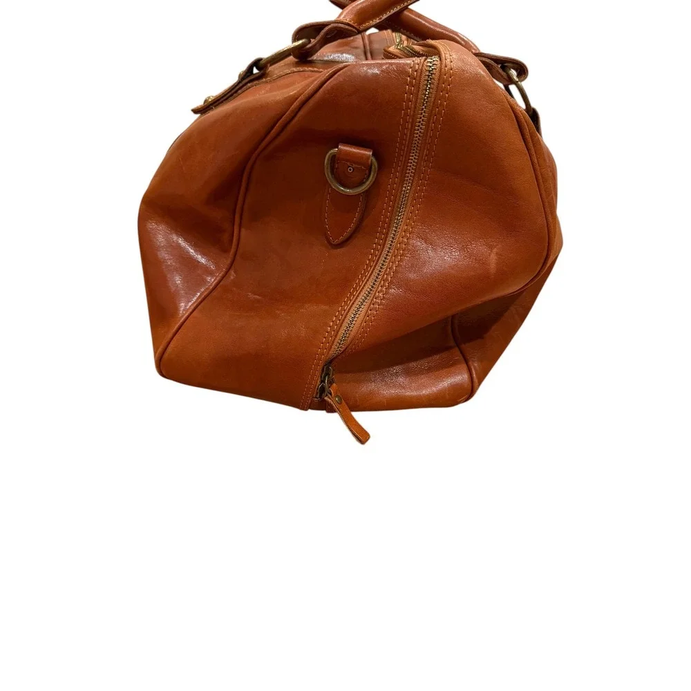 Tuffoni Italy Leather Duffel Bag Cognac Brown Weekender Travel Bag Handcrafted