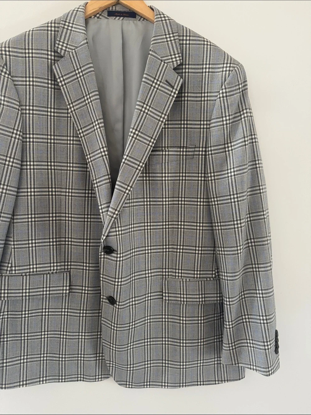 Roberto Rosso Plaid Blazer Mens 48 Regular Blue Wool Blend 2 Button