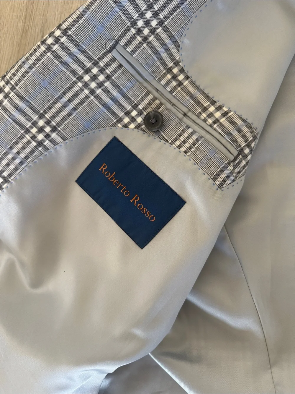 Roberto Rosso Plaid Blazer Mens 48 Regular Blue Wool Blend 2 Button