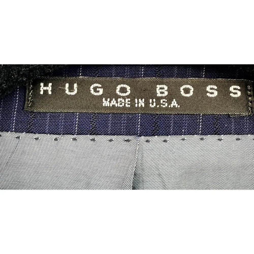 BOSS Hugo Boss Mens Rossolini Navy Pinstripe 3-Button Sport Coat Blazer Size 48L