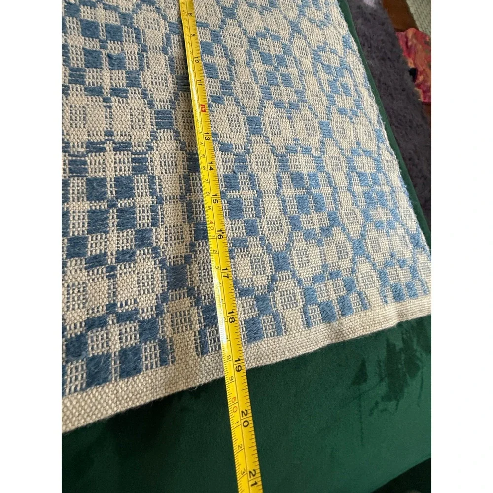 Vintage‎ Blue White Handwoven Placemat Set Geometric Pattern Cottage Decor