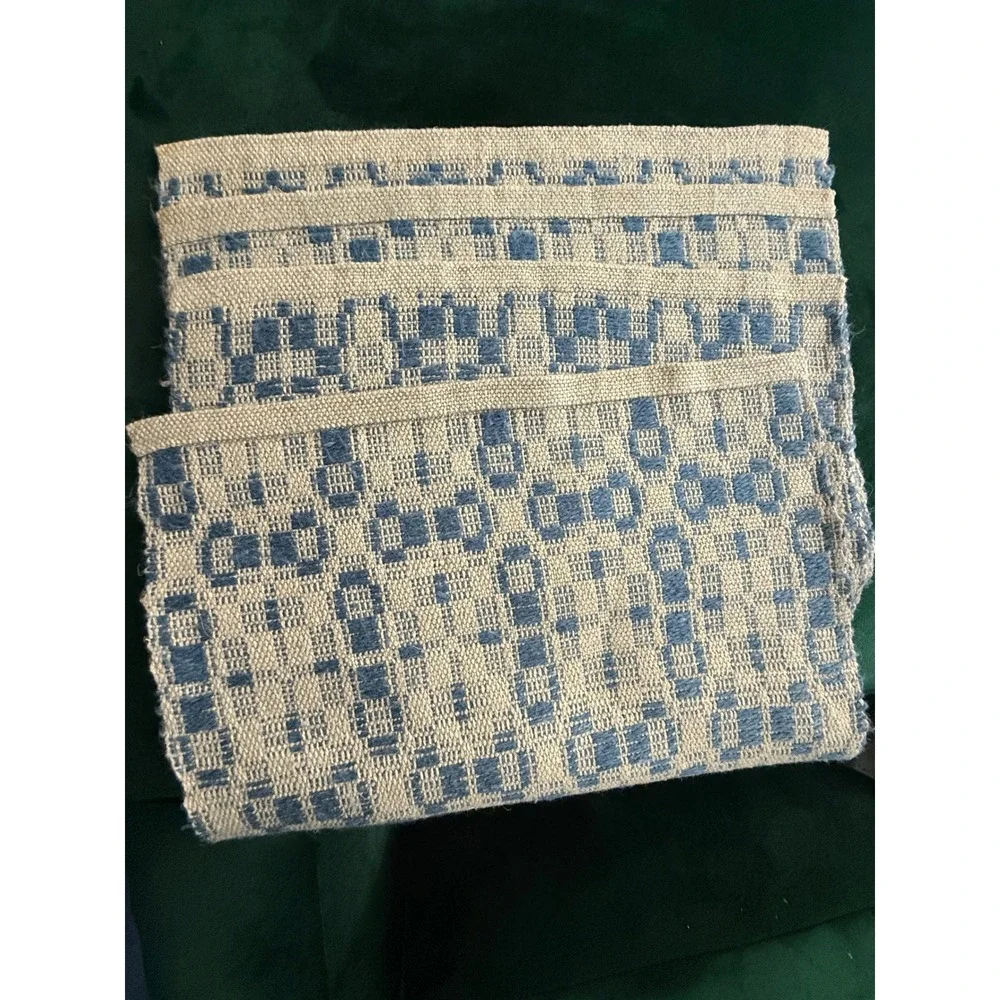 Vintage‎ Blue White Handwoven Placemat Set Geometric Pattern Cottage Decor