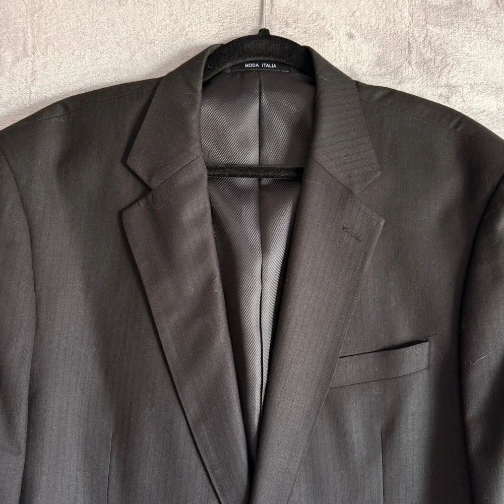 Karako Black Pinstripe Suit Jacket Blazer Made in Italy Super Fine Yarn size 48L