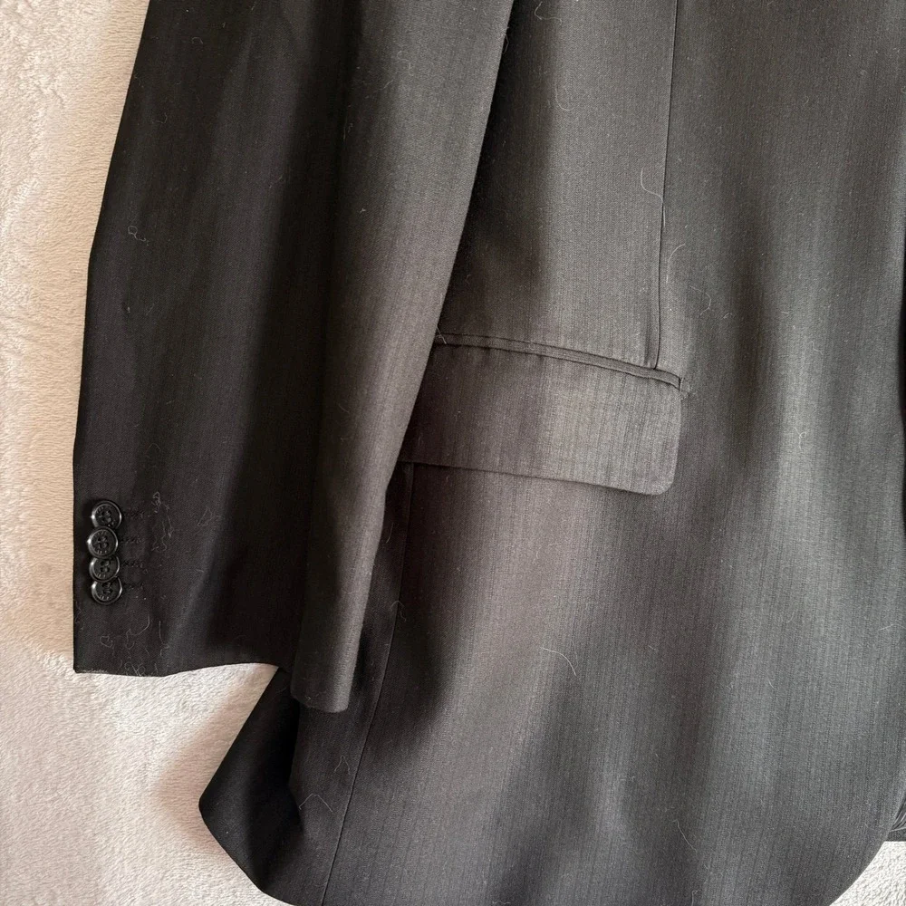 Karako Black Pinstripe Suit Jacket Blazer Made in Italy Super Fine Yarn size 48L