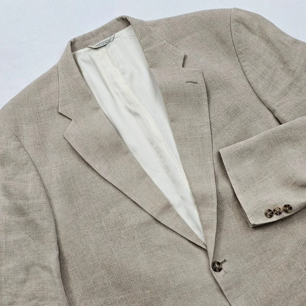 Eddie Bauer Blazer Mens 48R Tan Linen 2 Button Sport Coat Tall‎ Coastal Preppy