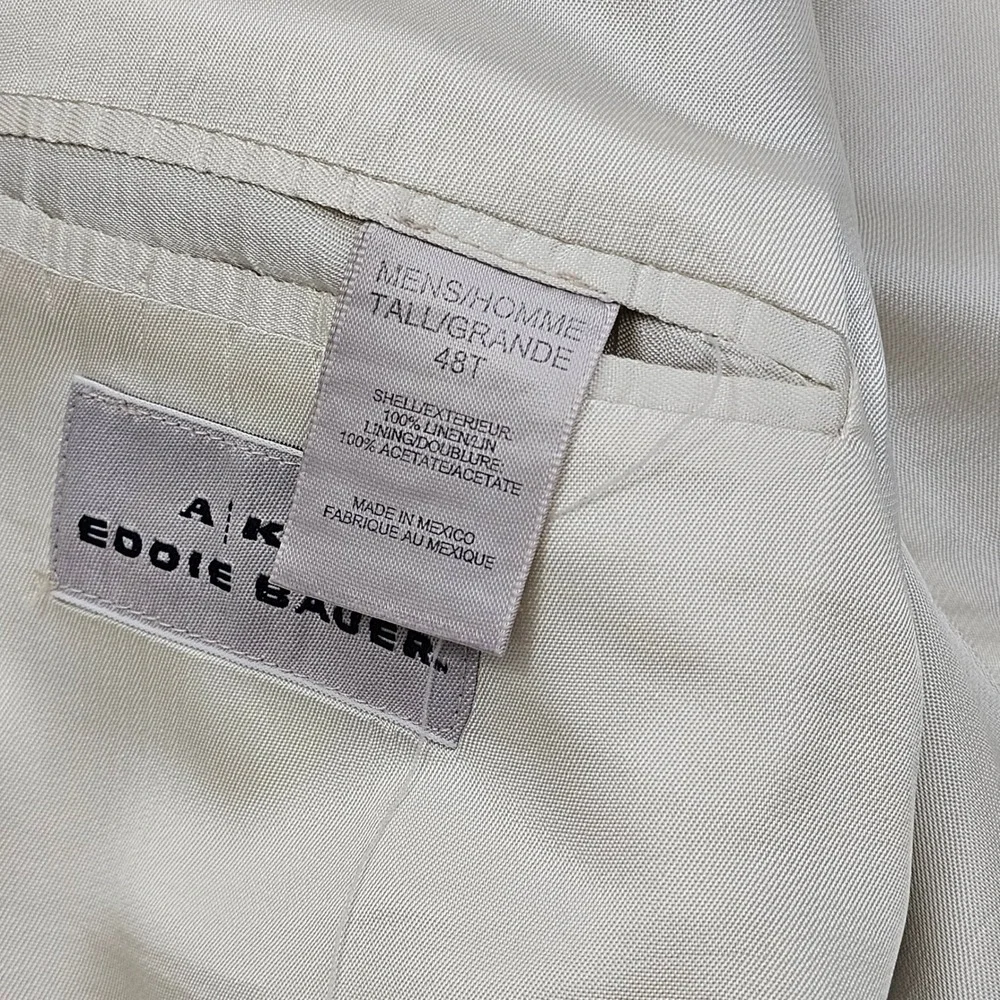Eddie Bauer Blazer Mens 48R Tan Linen 2 Button Sport Coat Tall‎ Coastal Preppy