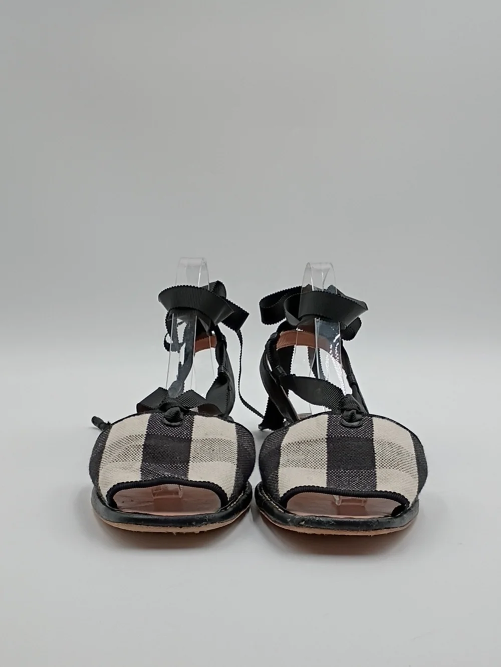 Kate Spade Maggie Ankle Strap Sandals Flats Gingham Checkered 9 Coastal Garden