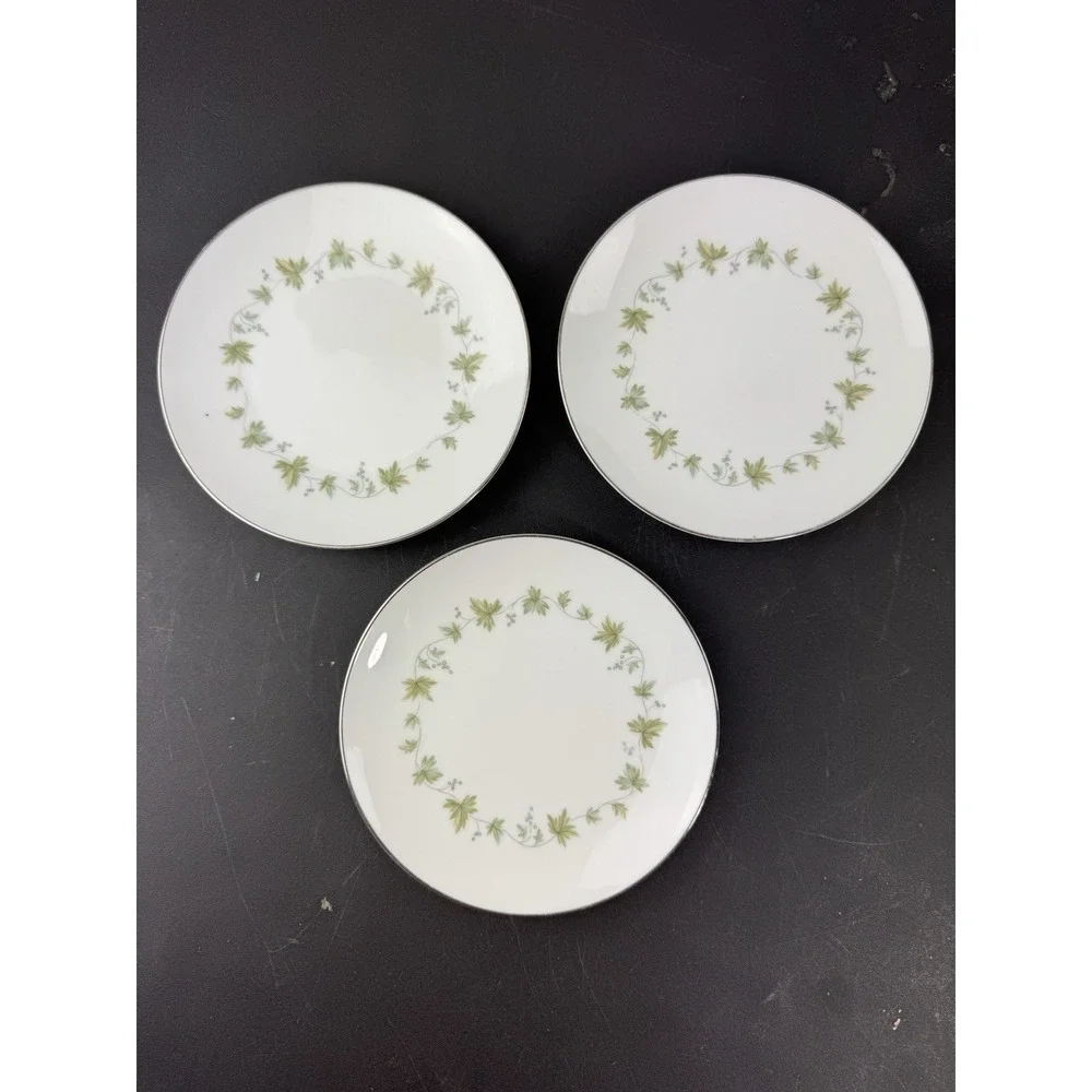 Noritake‎ Lexington Bread / Dessert Plates set of 3 floral platinum trim